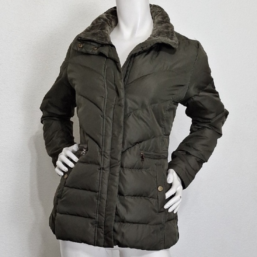 Larry Levine Down Olive Green Outdoor Gorpcore Zip Puffer Coat Jacket Size XS